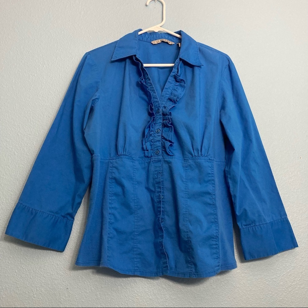 Vintage Signature by Larry Levine Ruffle Blouse - Blue - XL